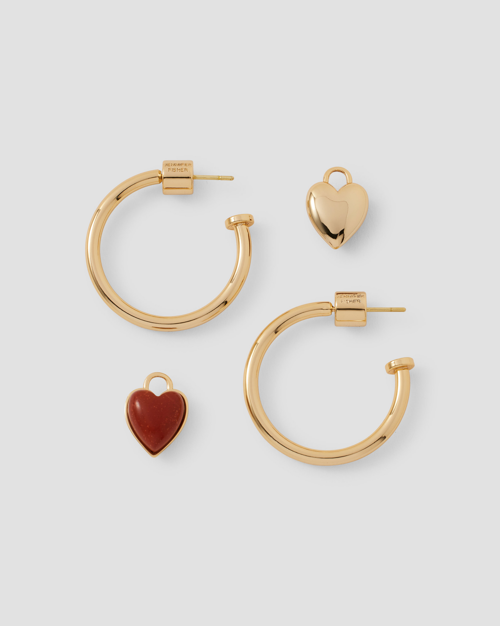Semi-Precious Convertible Heart Huggies earring - close-up detail | gold huggie earrings