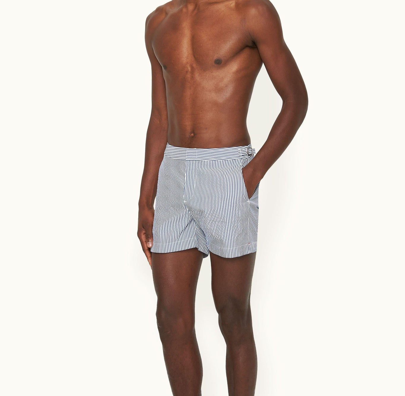 Setter Seersucker Shorter-Length Swim Shorts Woven | Blueberry/White Stripe