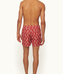 Setter Shorter-Length Bamboo Print Swim Shorts | Summer Red/White Sand