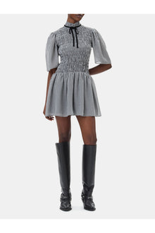 Sheer Check Mini Smock Dress | Black
