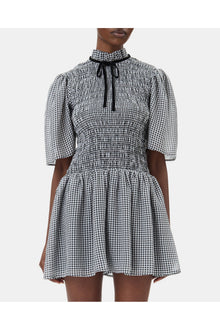 Sheer Check Mini Smock Dress | Black