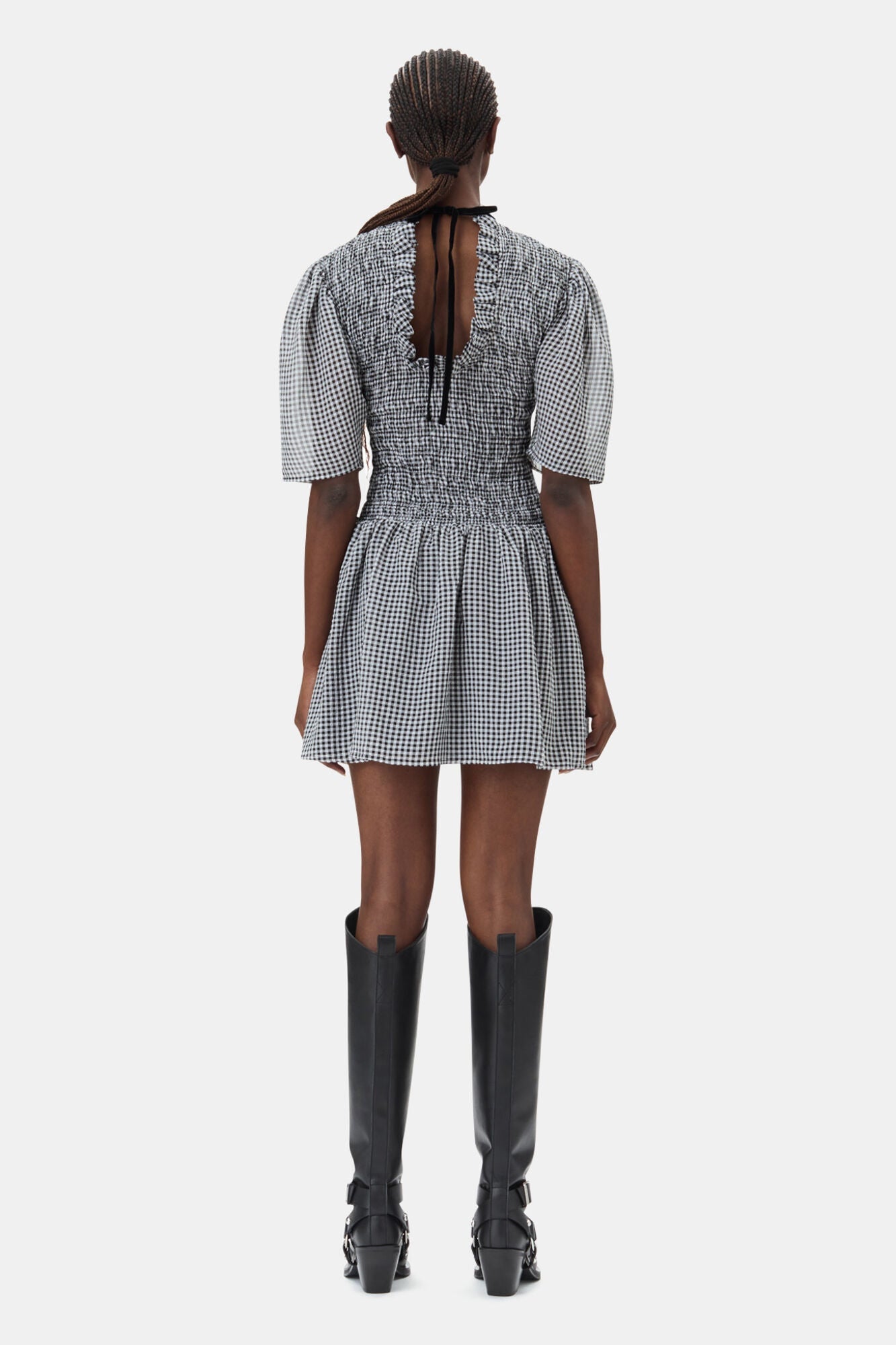 Sheer Check Mini Smock Dress | Black