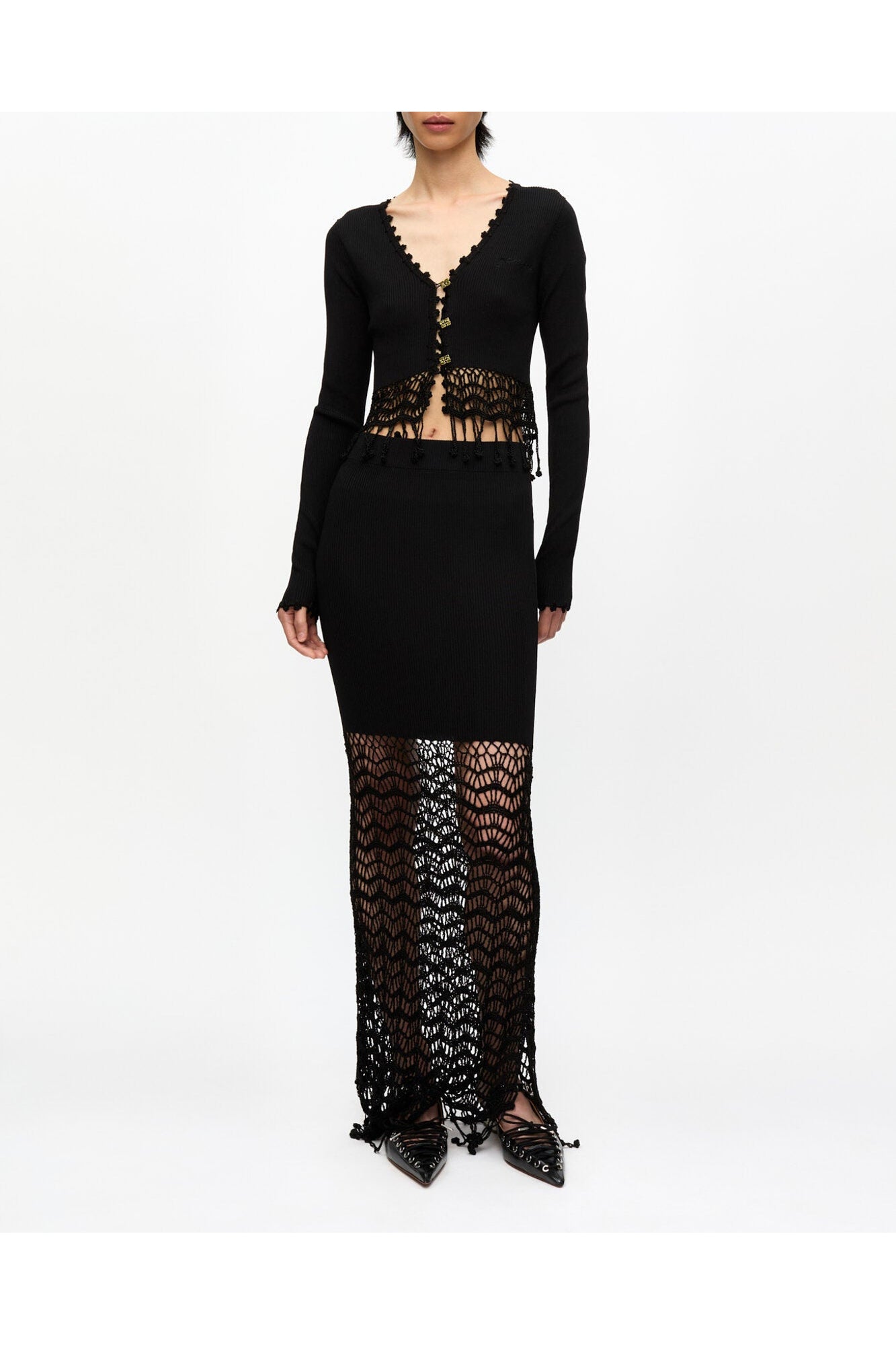 Shiny Crochet Skirt | Black