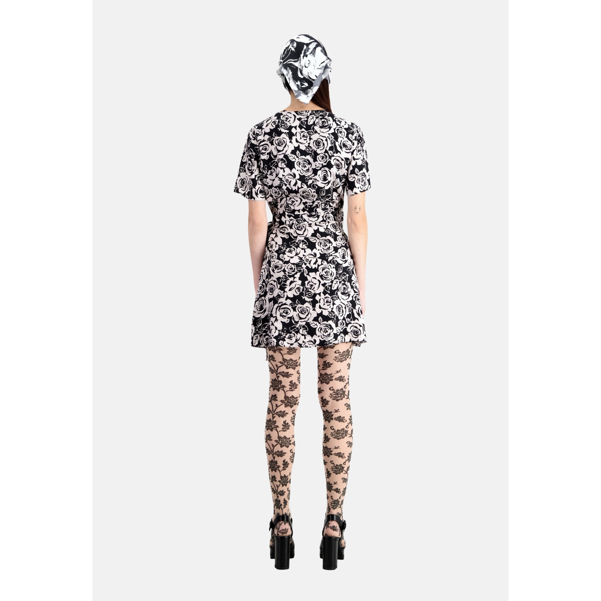 Short Printed Wrap Dress | Women | Black x Pink