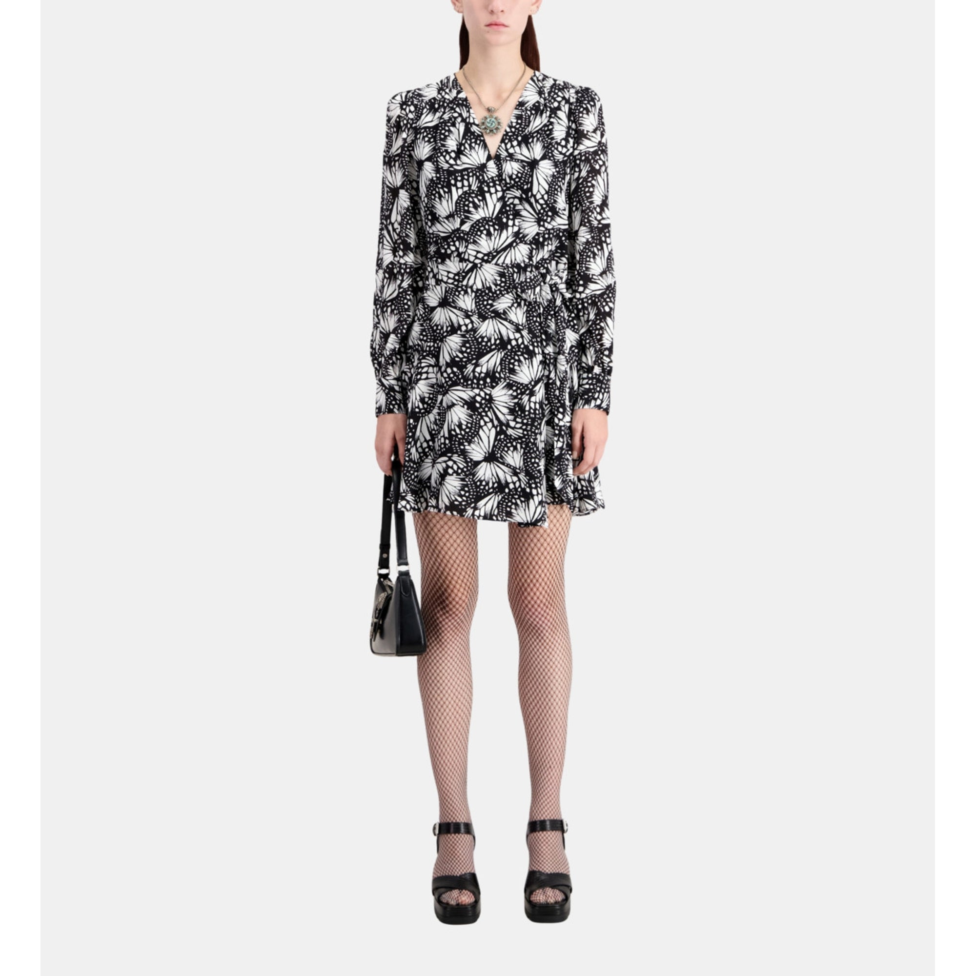 Short Printed Wrap Dress | Women | Black x White