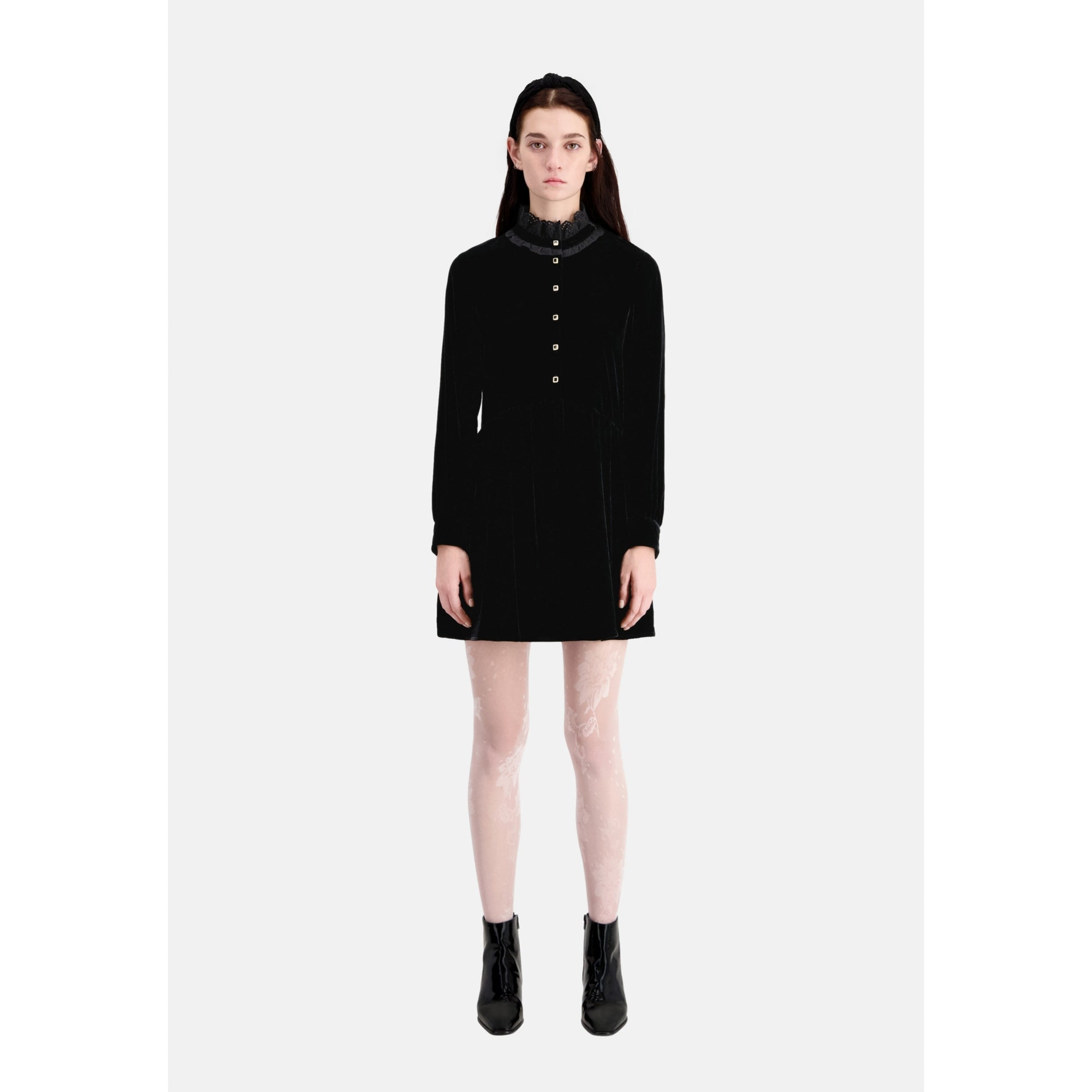 Short Velvet Dress With Bijou Buttons | Women | Black