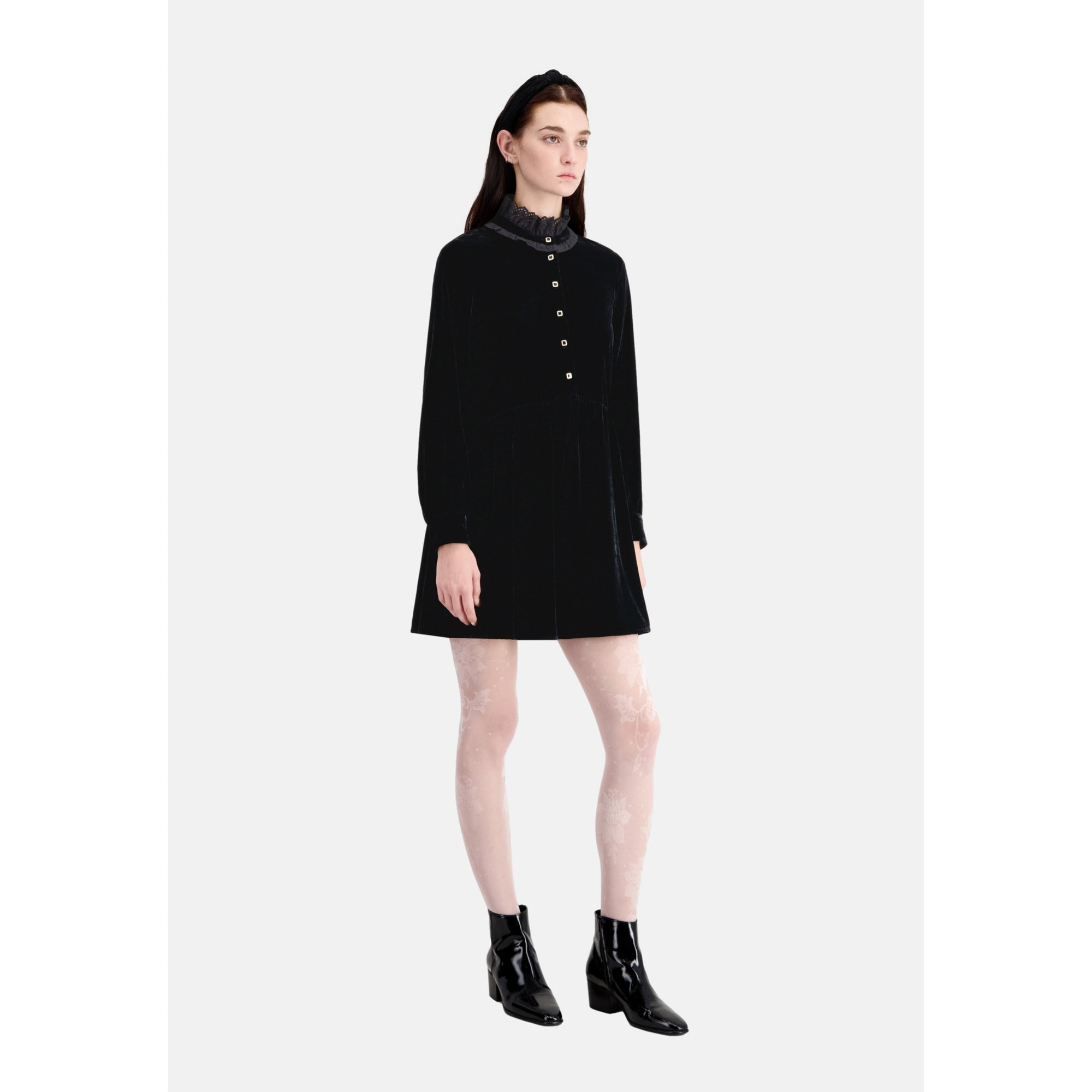 Short Velvet Dress With Bijou Buttons | Women | Black