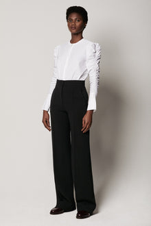 Another Tomorrow Shirred Sleeve Blouse in White – Cotton Women's Top