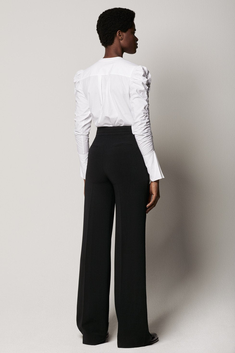 Another Tomorrow Shirred Sleeve Blouse in White – Cotton Women's Top