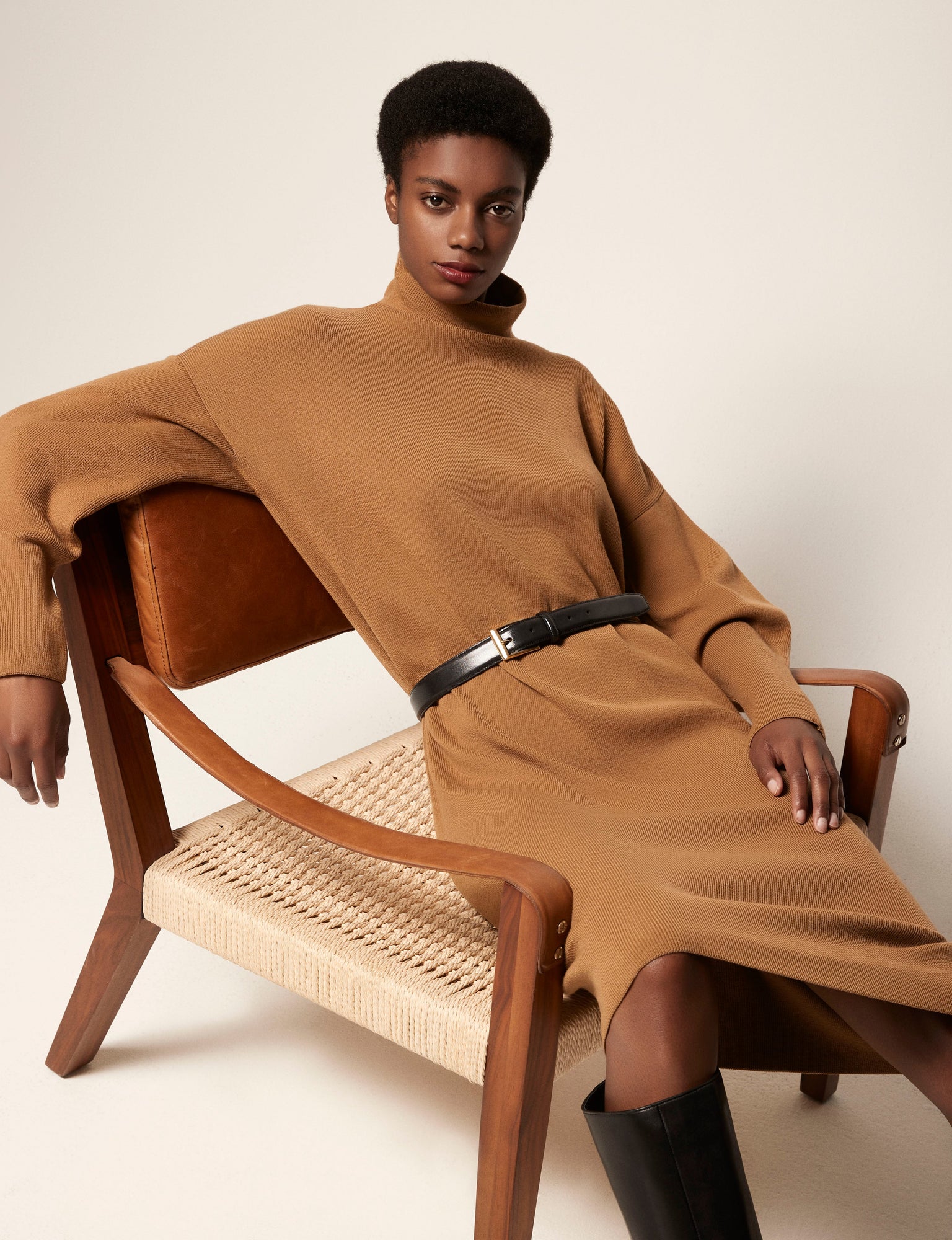 Another Tomorrow Funnelneck Dress in Vicuna – Wool Women's Dress
