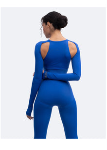 Shoulder Cut-Out Crop Top | Blue
