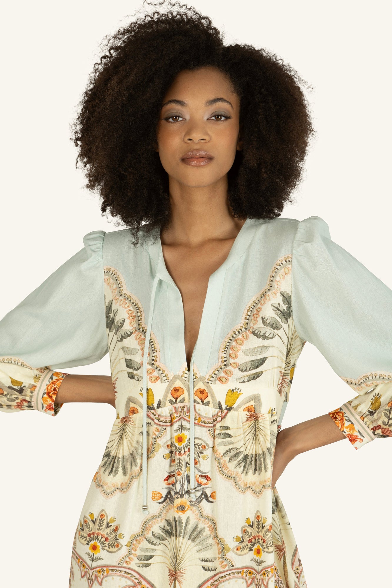 Sia Dress | Light Blue Tropical Print
