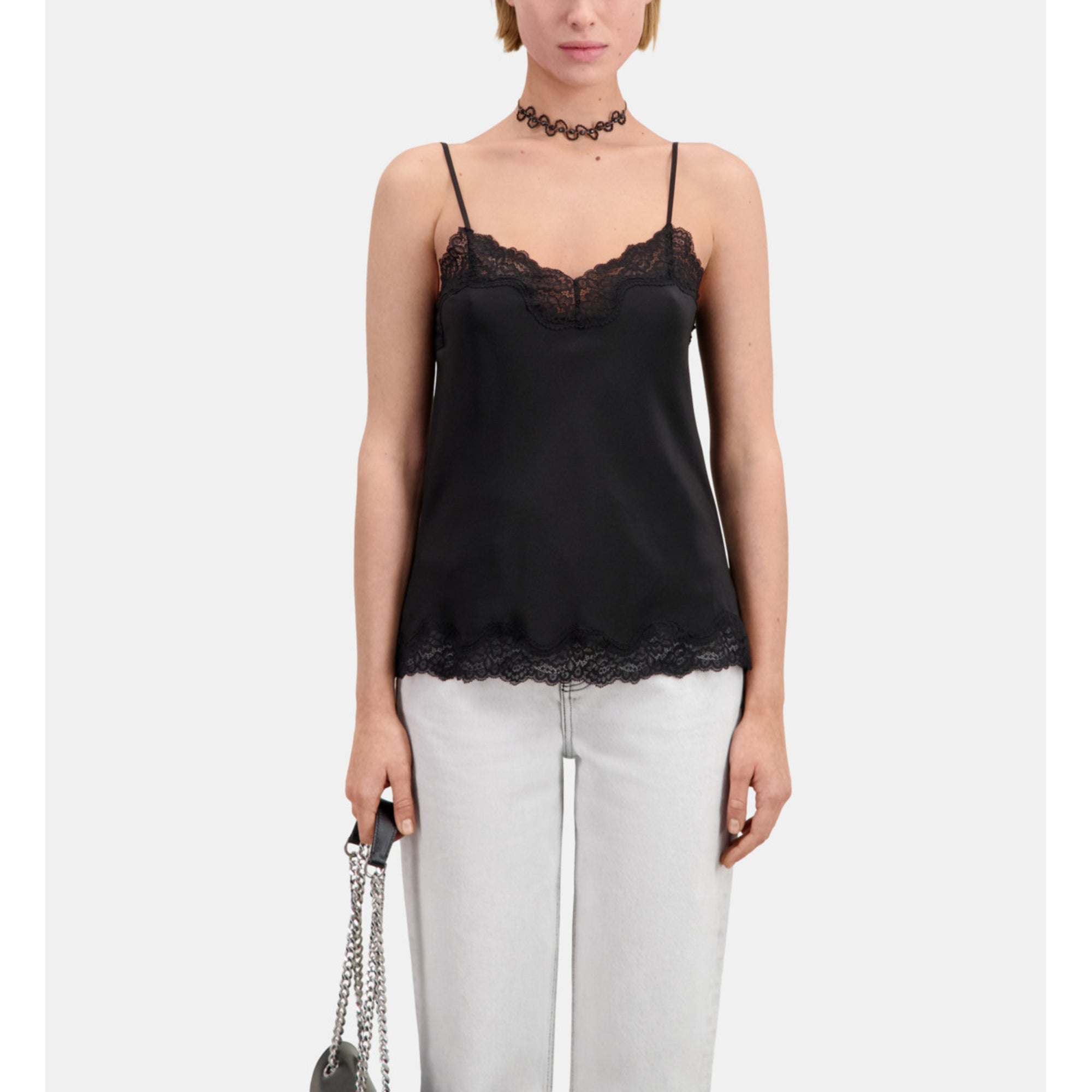 Silk Camisole With Lace Details | Women | Black