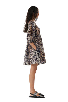 Silk V neck Mini Dress | Leopard