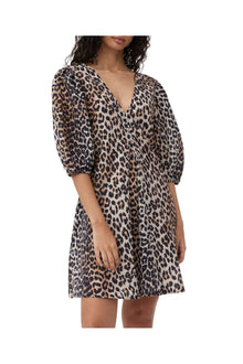 Silk V neck Mini Dress | Leopard