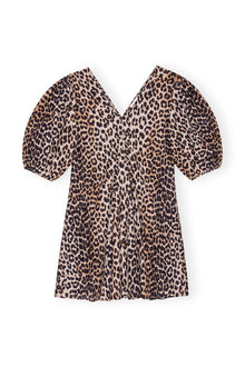 Silk V neck Mini Dress | Leopard