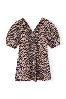 Silk V neck Mini Dress | Leopard