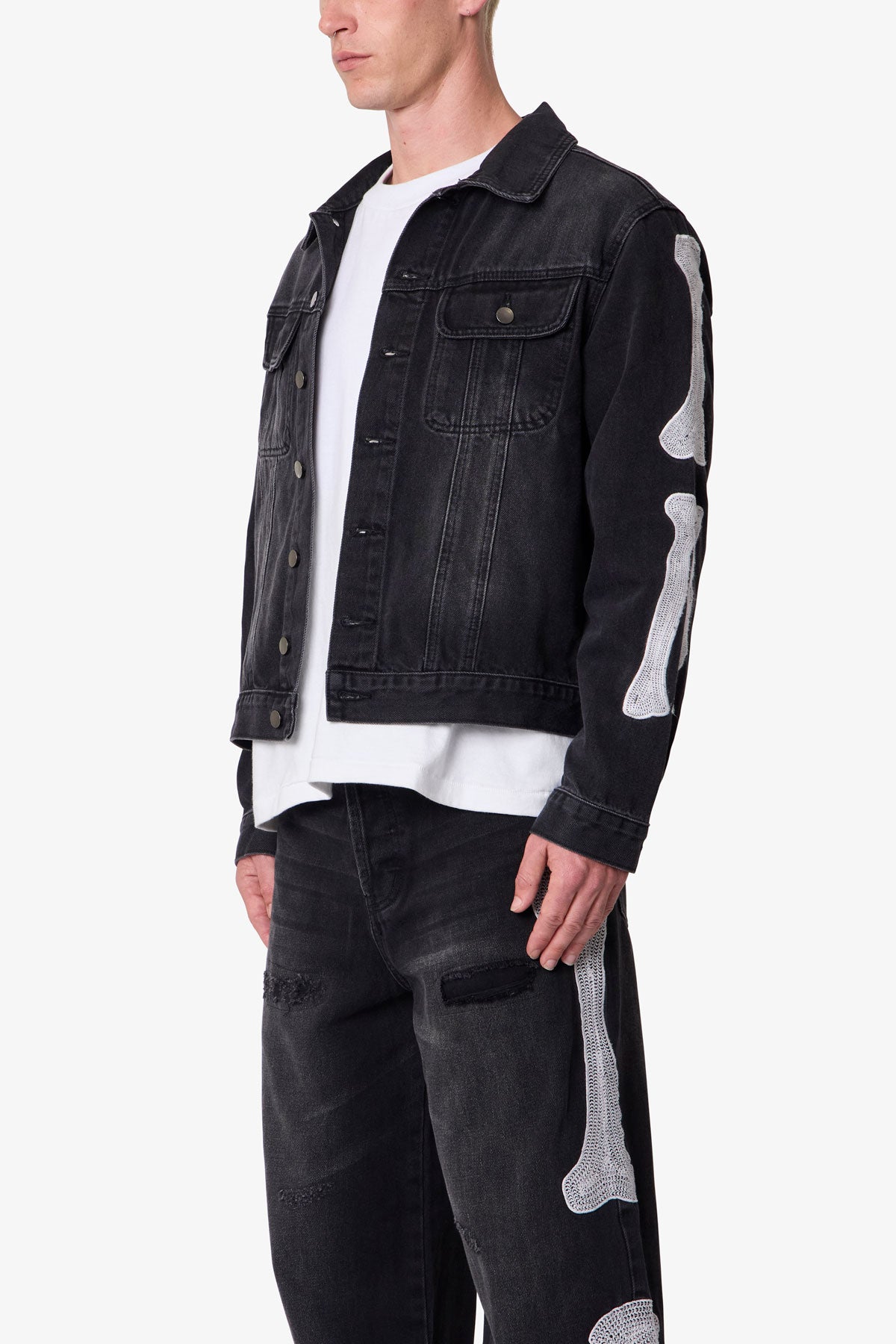 Skeleton Trucker Jacket | Washed Black
