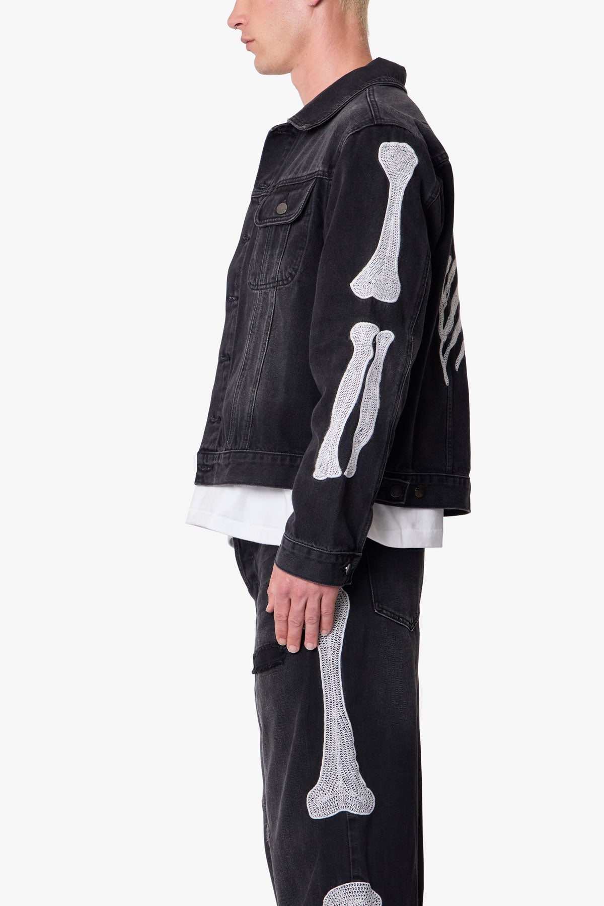 Skeleton Trucker Jacket | Washed Black