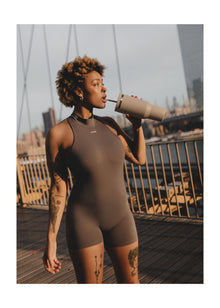 Sleeveless High-Neck Bodysuit | Gray