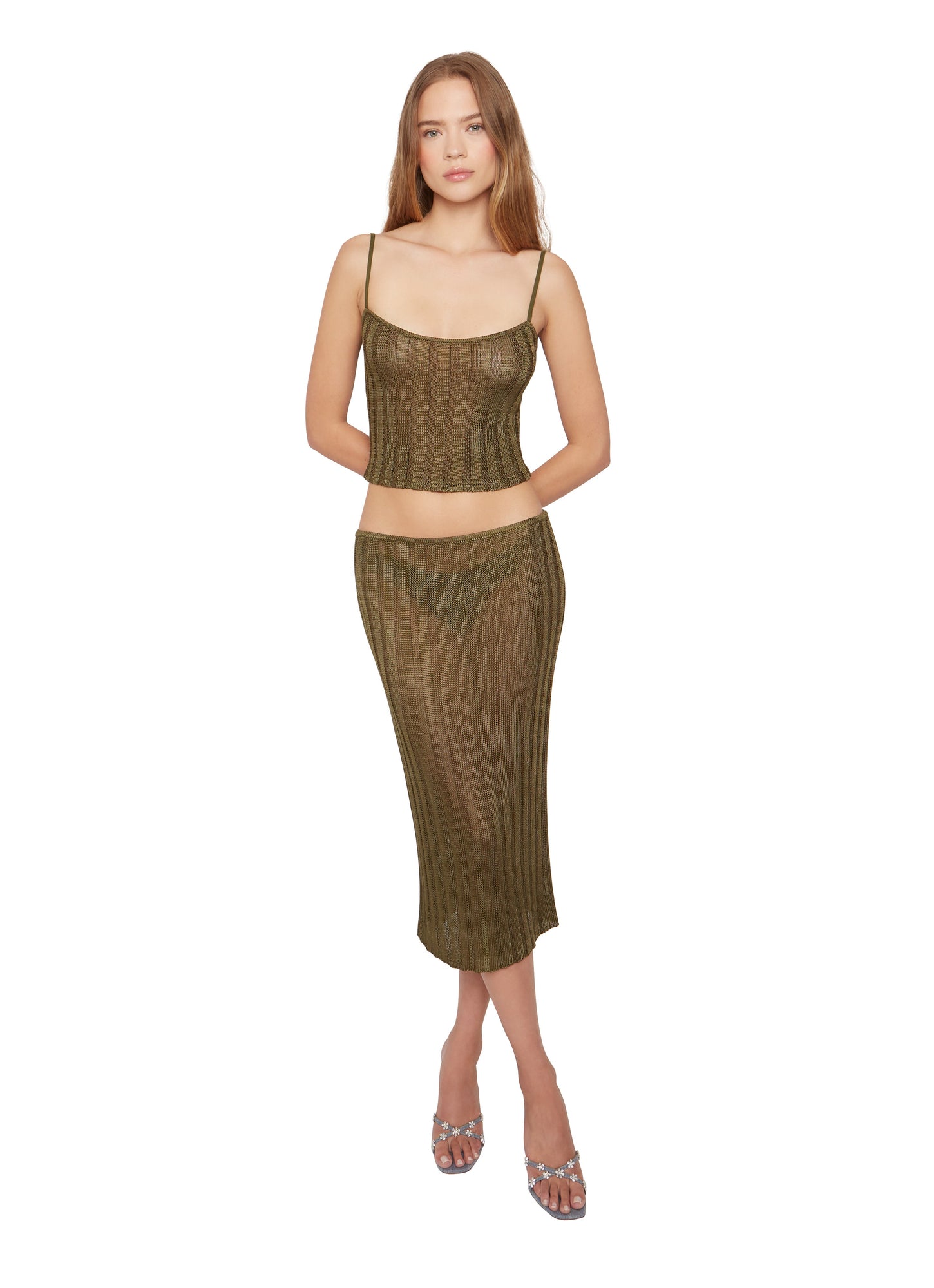 Womens | Slinky Rib Knit Tank | Forest Green