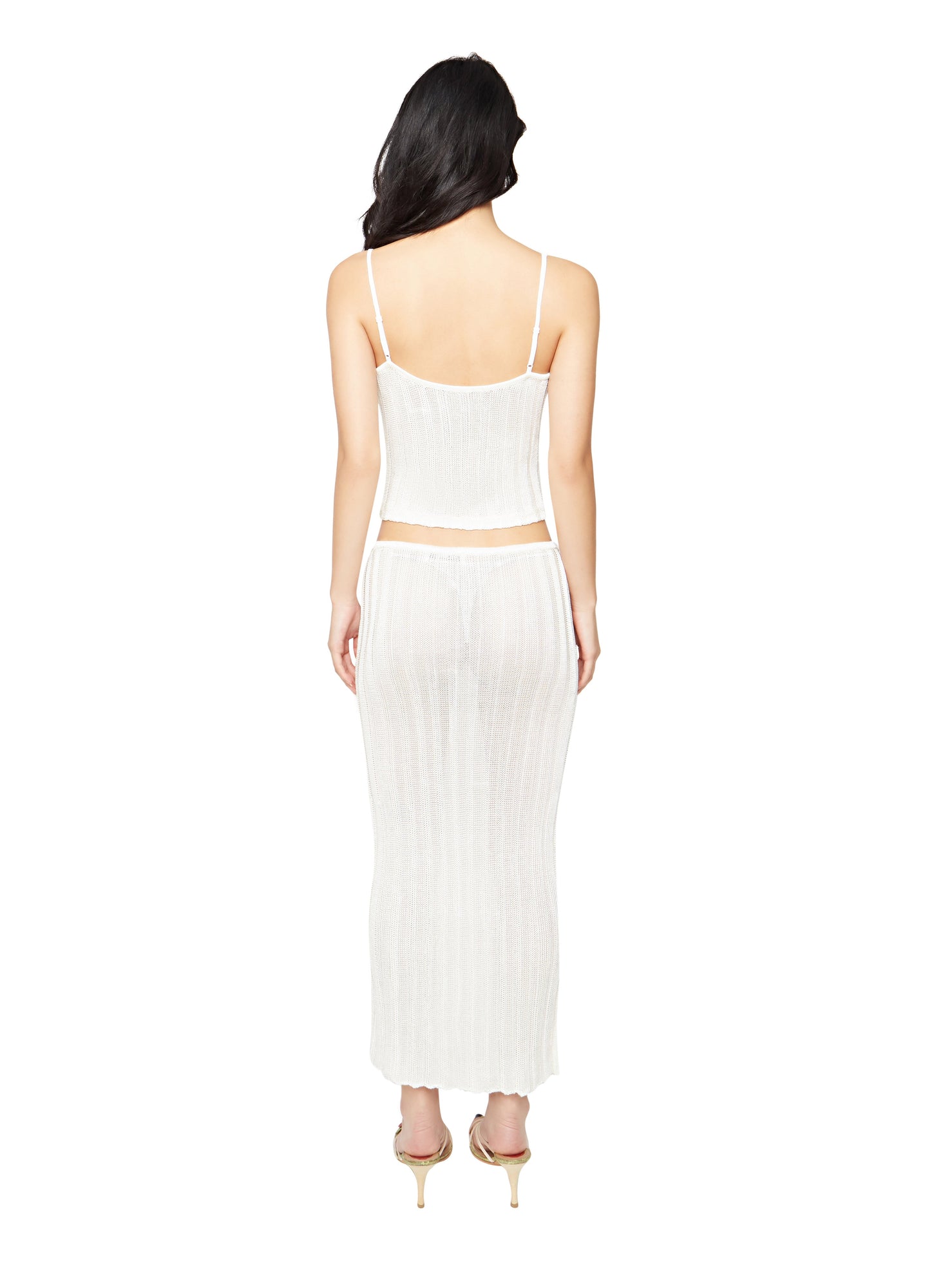 Womens | Slinky Rib Knit Midi Skirt | Off White