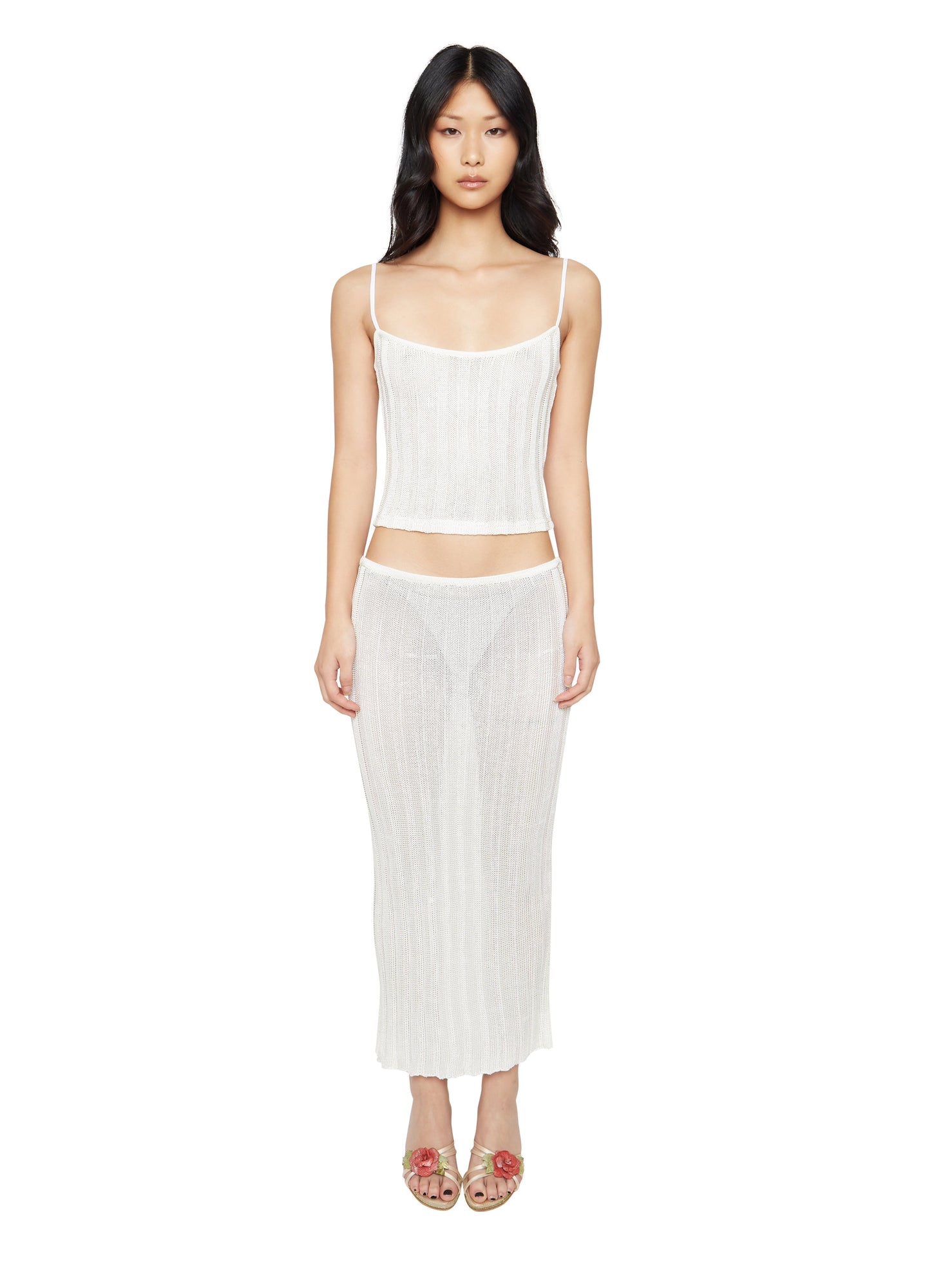 Womens | Slinky Rib Knit Midi Skirt | Off White