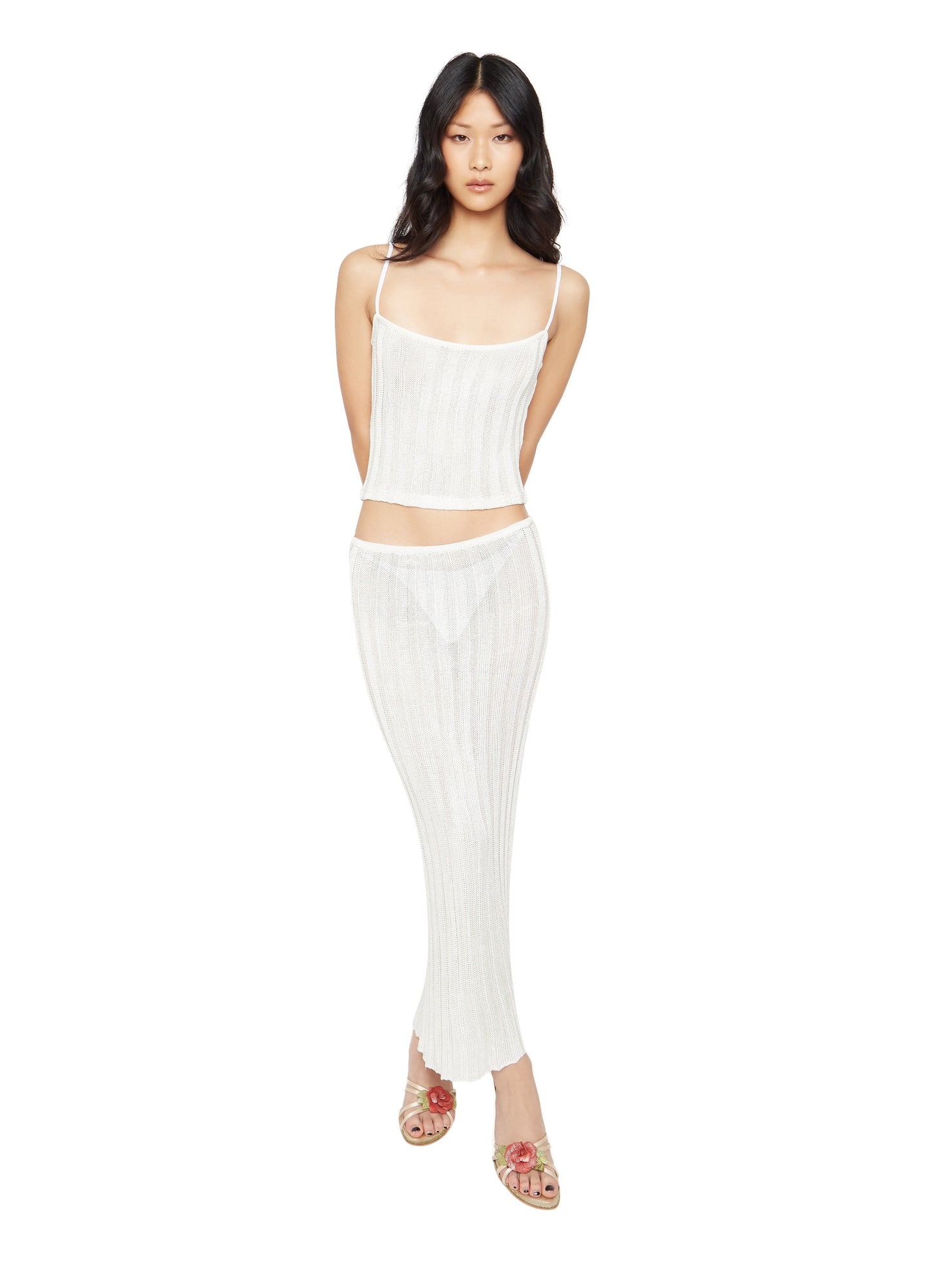 Womens | Slinky Rib Knit Midi Skirt | Off White