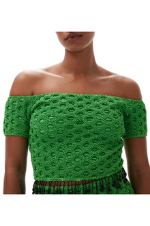 Smocked Satin Off Shoulder Top | Classic Green