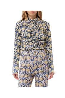 Snake Printed Crinkled Satin Fitted Shirt | Safari