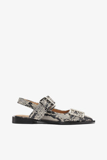 Snake Printed Feminine Buckle Ballerinas | Sand (V1)