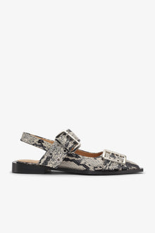 Snake Printed Feminine Buckle Ballerinas | Sand (V2)