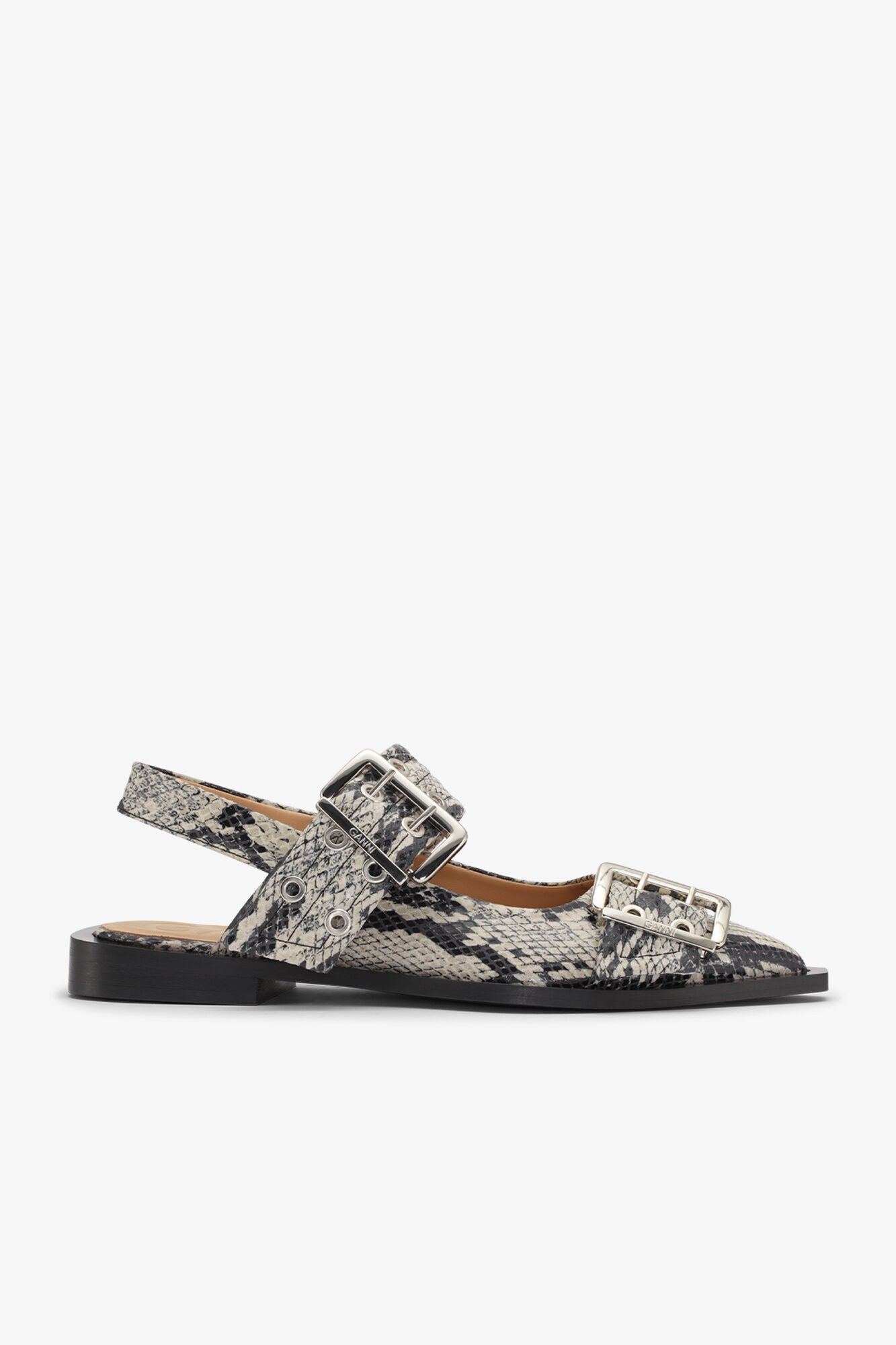 Snake Printed Feminine Buckle Ballerinas | Sand (V2)