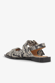 Snake Printed Feminine Buckle Ballerinas | Sand (V2)