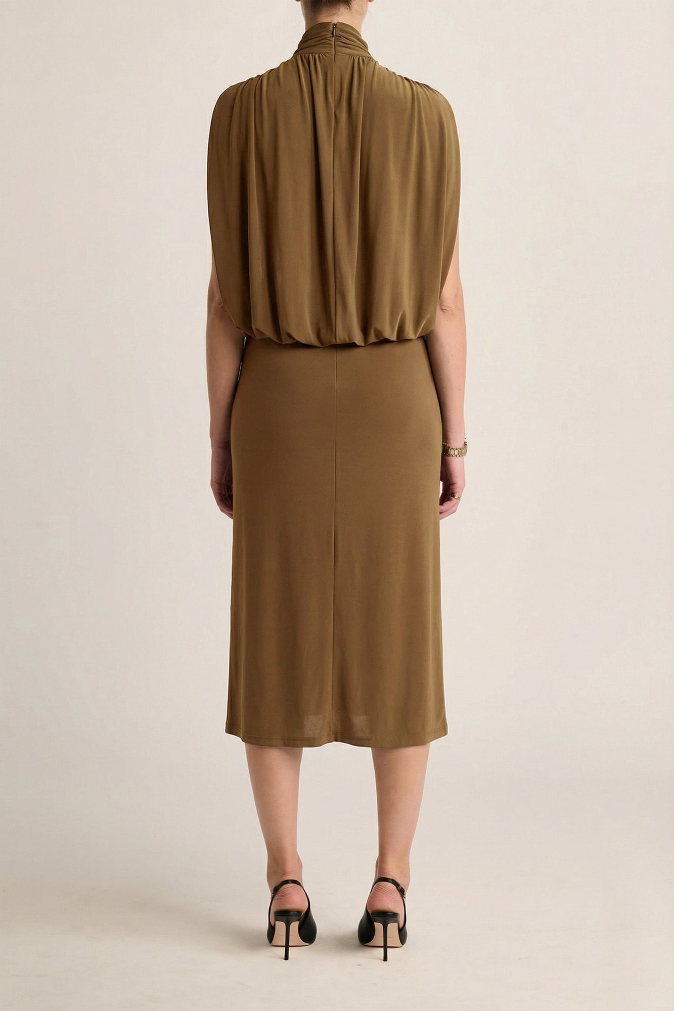Solina Cape Dress | Olive Ochre