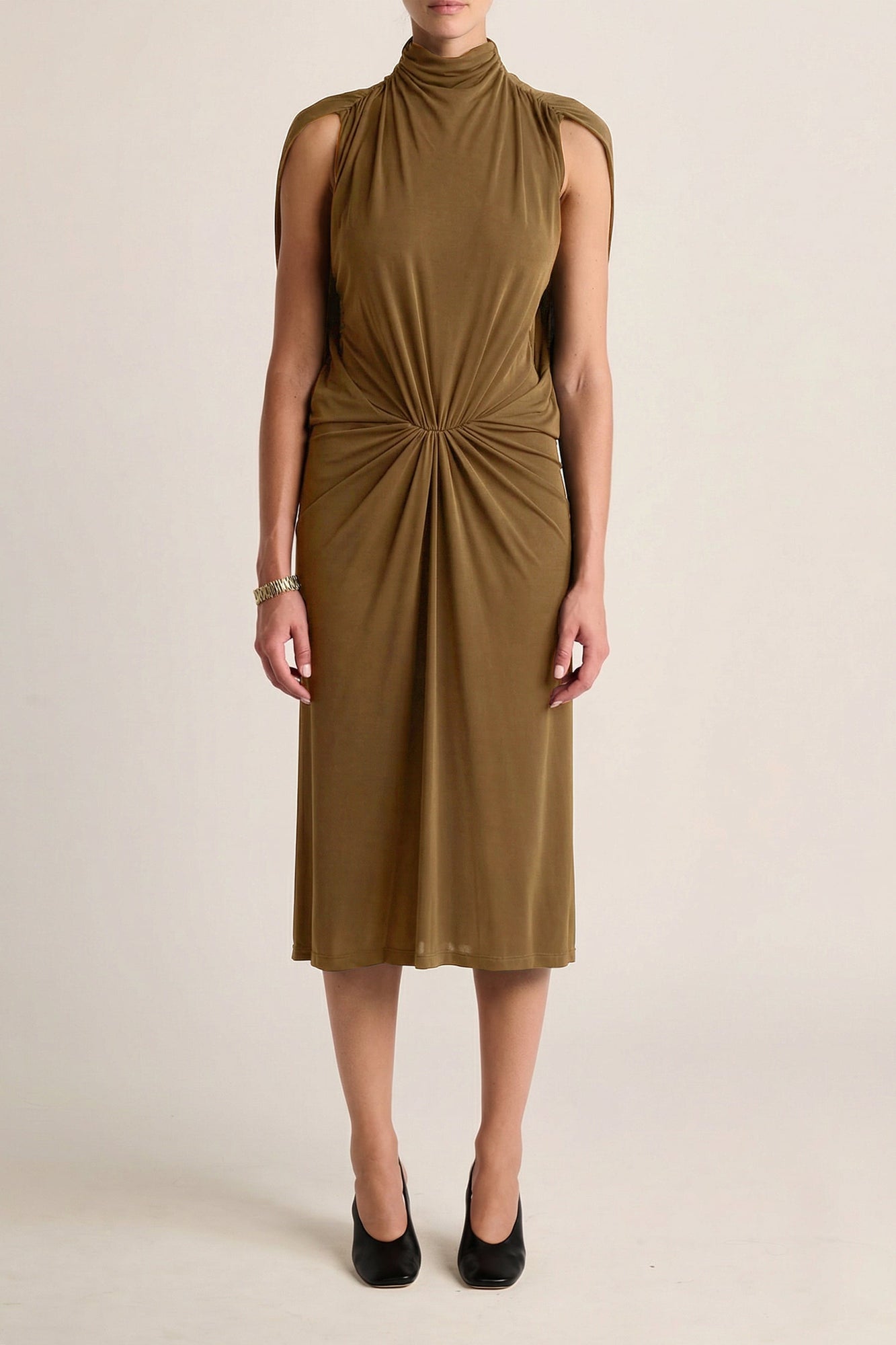 Solina Cape Dress | Olive Ochre