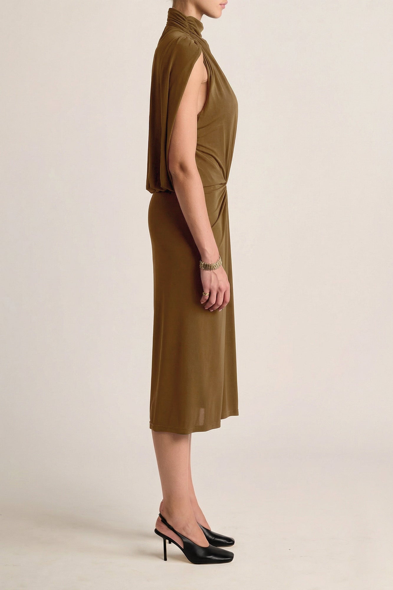 Solina Cape Dress | Olive Ochre