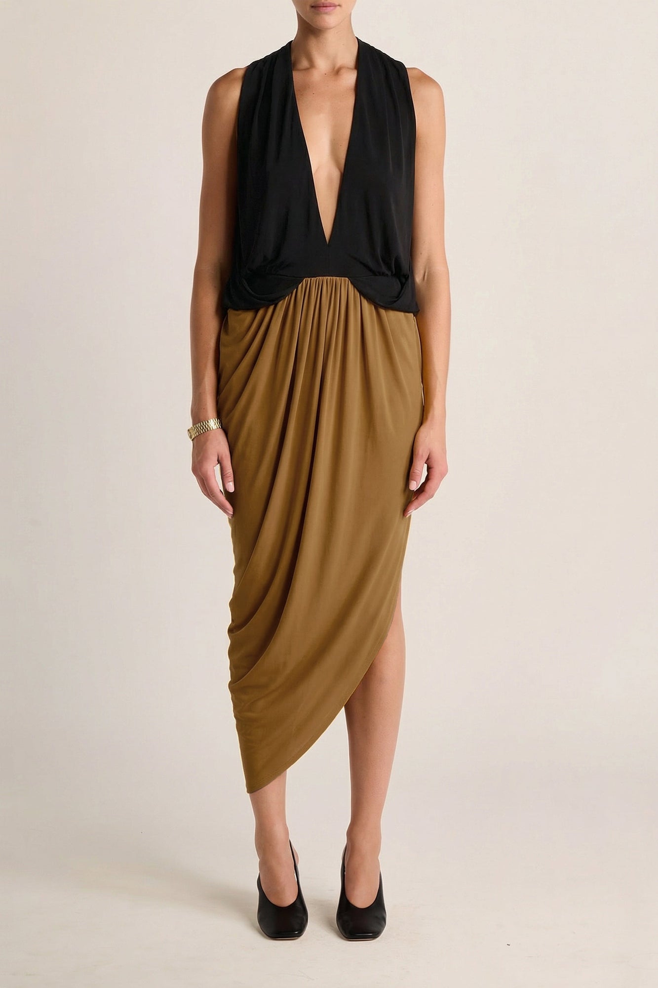 Solina Drape Skirt | Olive Ochre