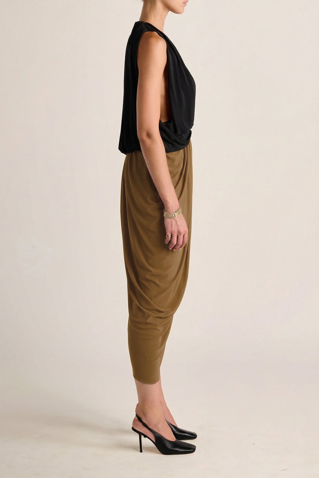 Solina Drape Skirt | Olive Ochre