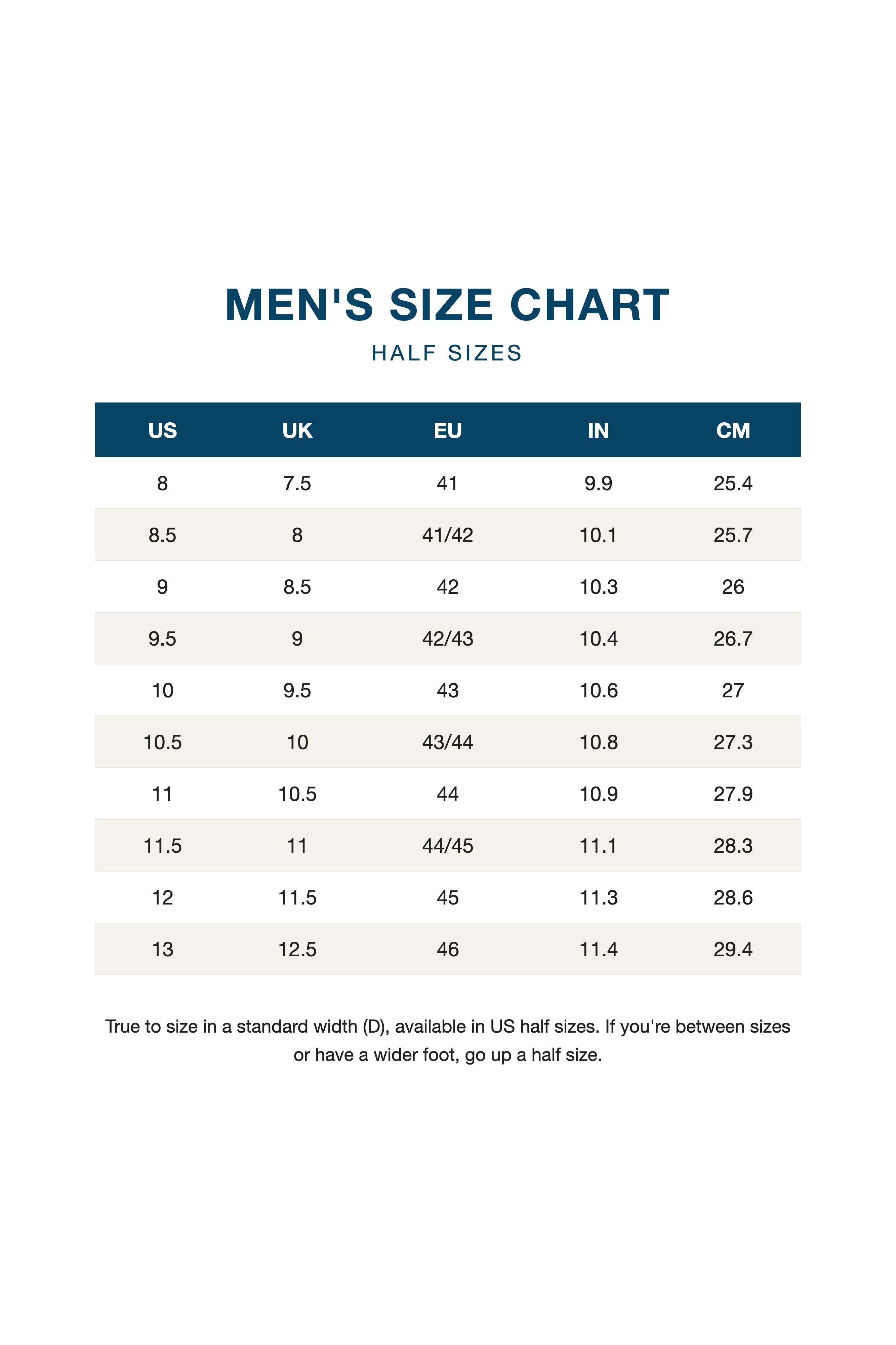 Product size guide