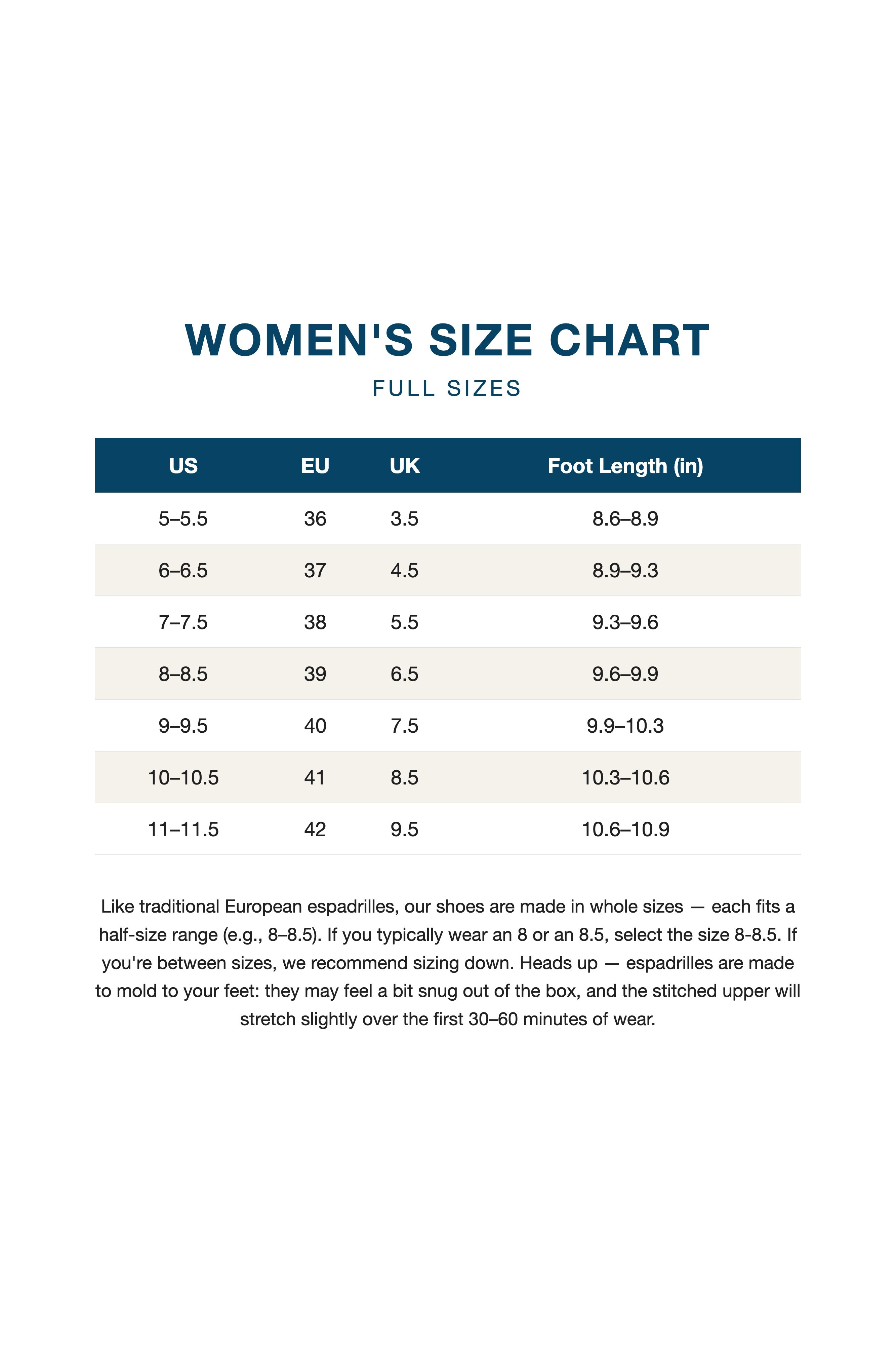 Product size guide