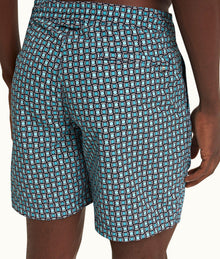 Standard Geo Tela Drawcord Mid-Length Swim Shorts | Crystal Sea