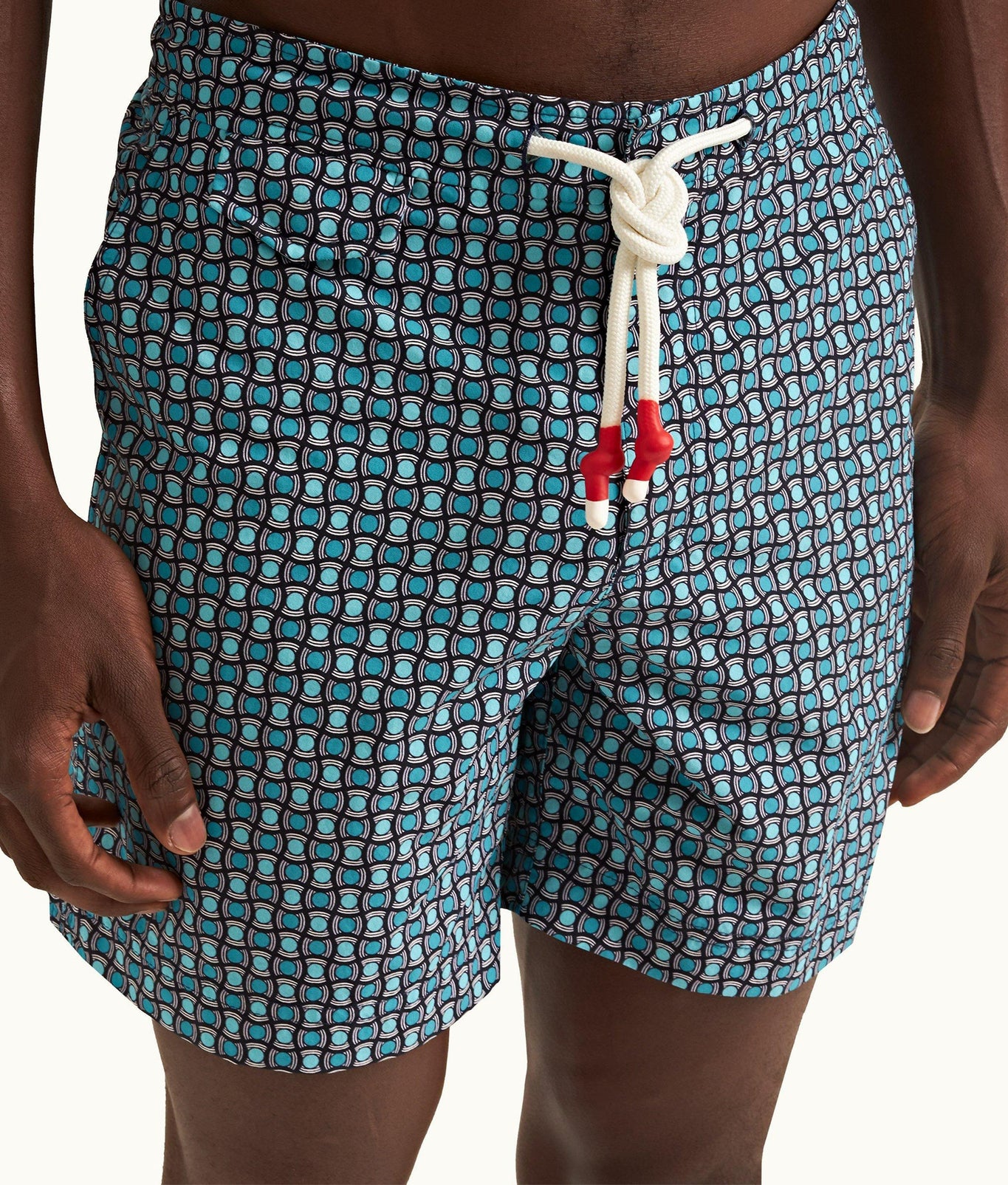 Standard Geo Tela Drawcord Mid-Length Swim Shorts | Crystal Sea