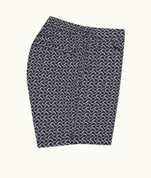 Standard Geometric Mid-Length Drawcord Swim Shorts | Midnight Navy