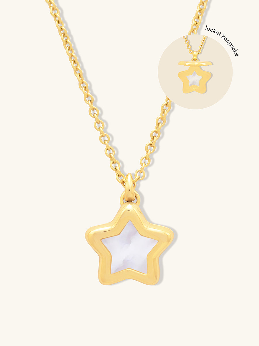 Star Locket Necklace | Mother of Pearl | 14K Gold Plated Brass