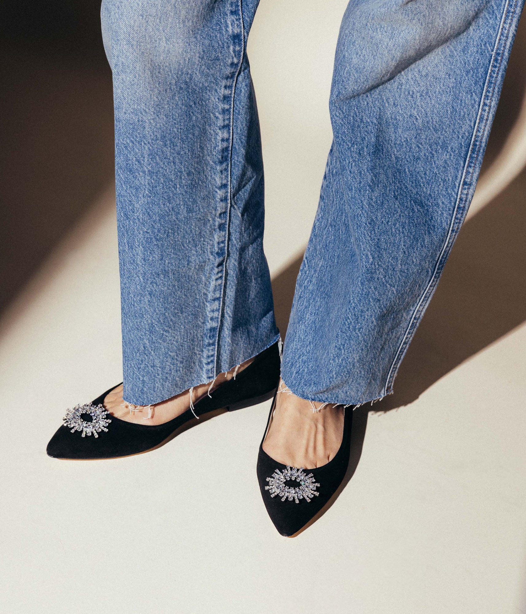 Stevie Ballerina Flats in Black Suede - Loren Hope