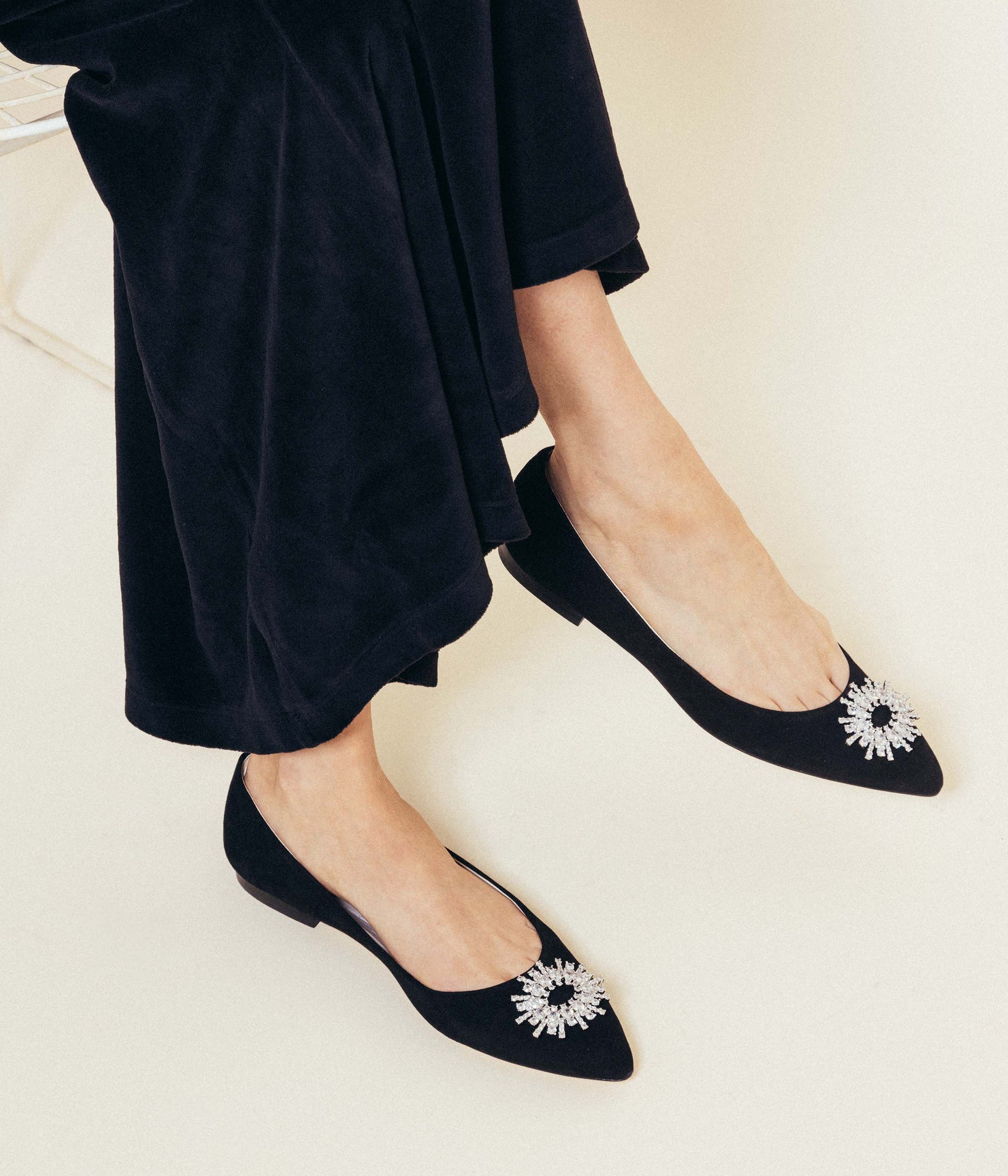 Stevie Ballerina Flats in Black Suede - Loren Hope