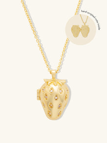 Strawberry Locket Necklace | 5A Grade Cubic Zirconia | 14K Gold Plated Brass