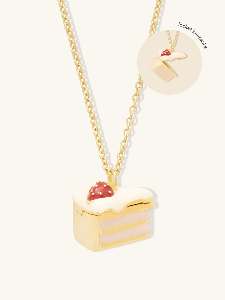 Strawberry Shortcake Locket Necklace | Multicolor Enamel | 14K Gold Plated Brass