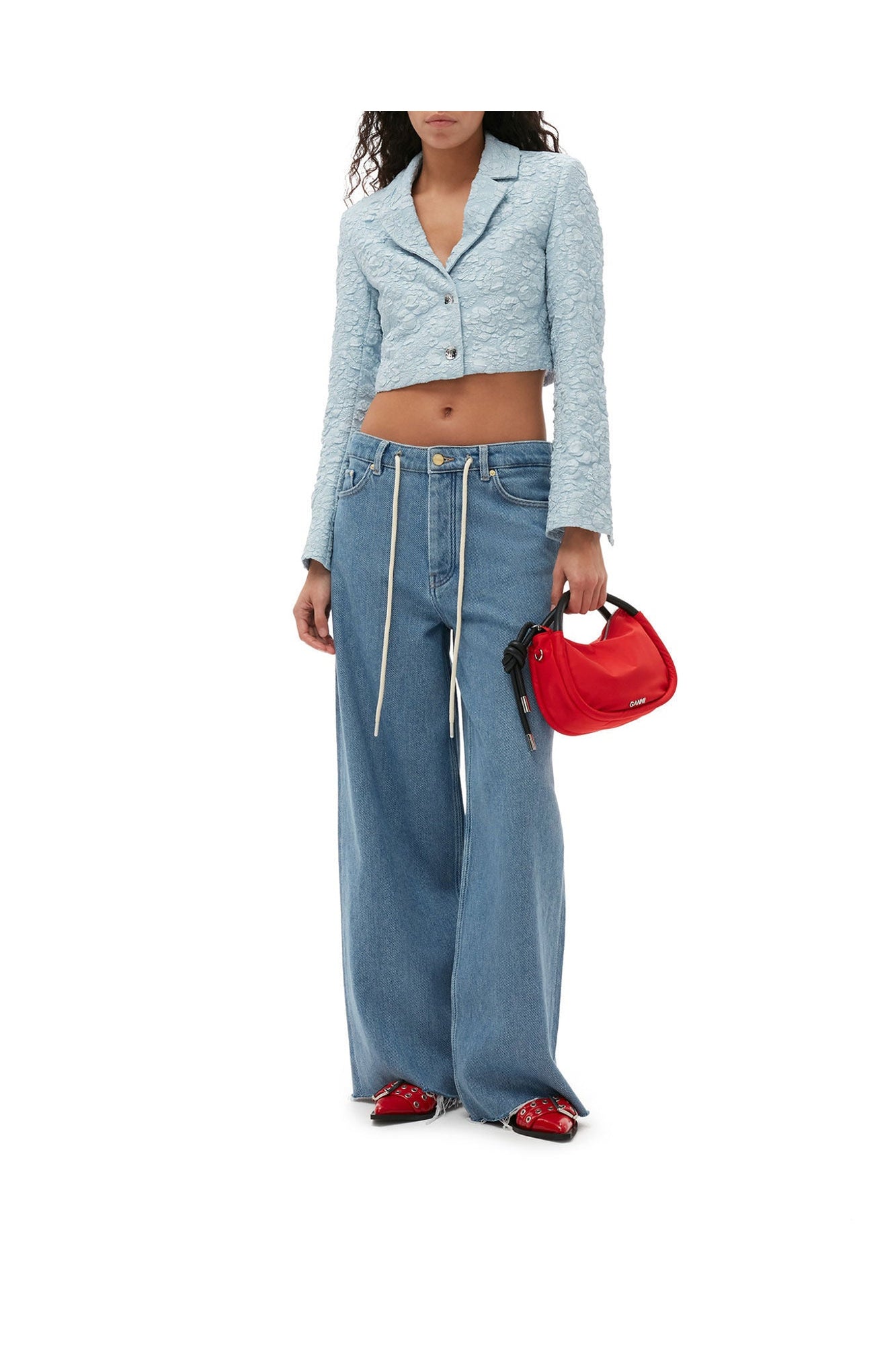 Stretch Jacquard Cropped Blazer | Sky Blue